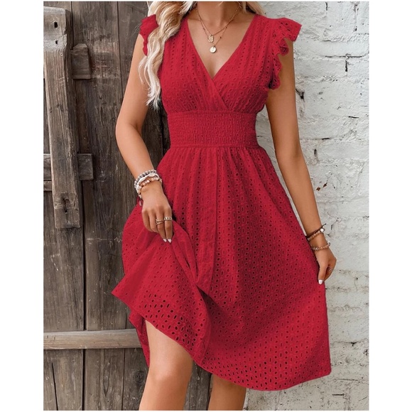 Boho Eyelet Ruffle Sleeve Dress - Picture 6 of 9